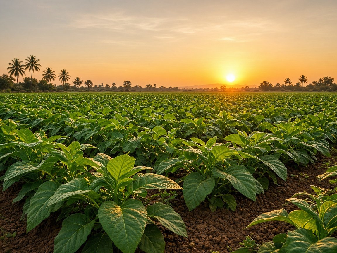 Tobacco plants in warm morning light